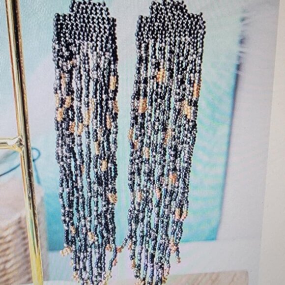 Coyote Court Black Seed Bead Fringe Earrings - Picture 3 of 3